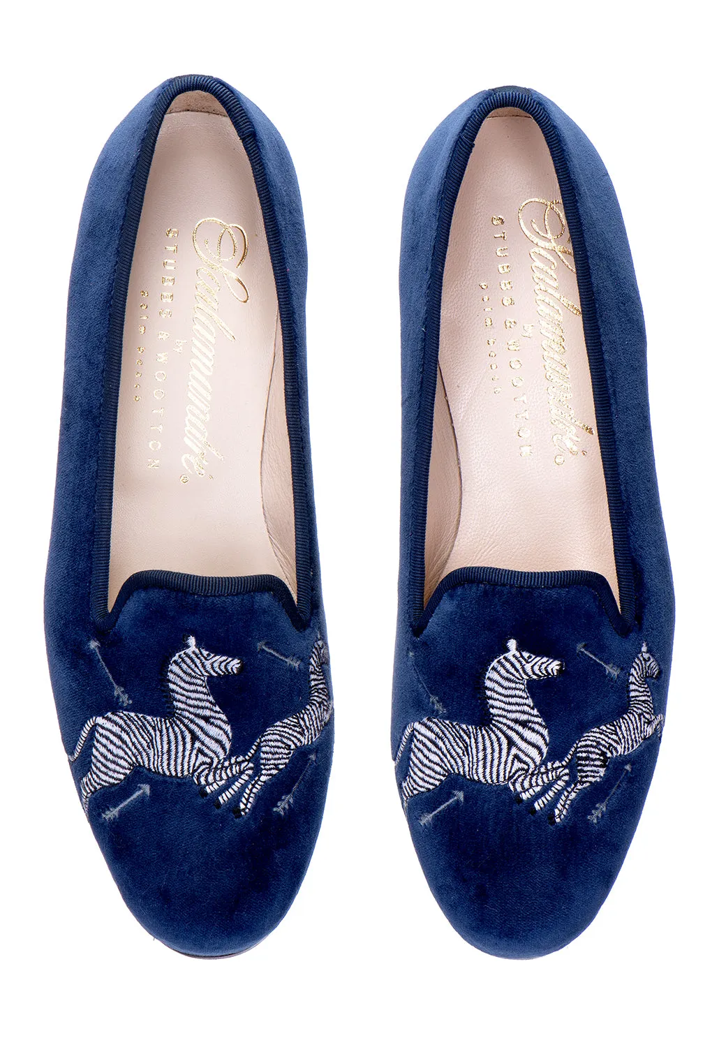 Zebras Navy Velvet Slipper (Women) sold by Stubbs & Wootton