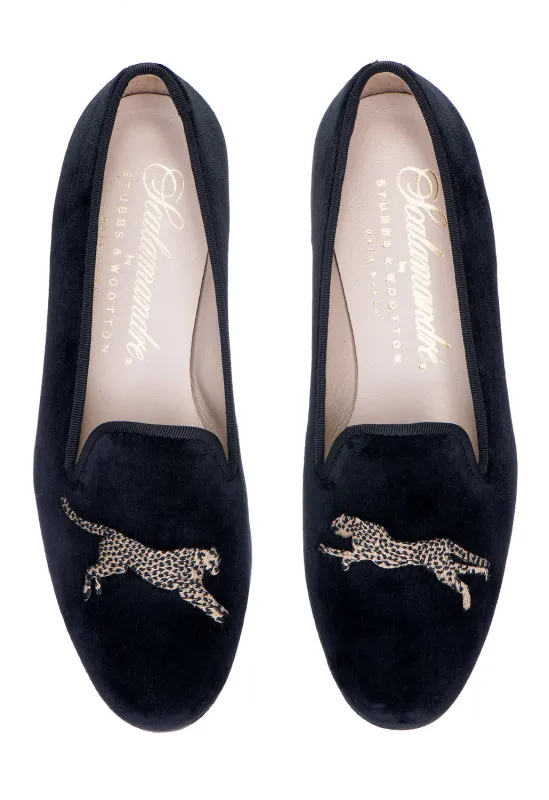 Cheetah Black Velvet Slipper (Women) sold by Stubbs & Wootton