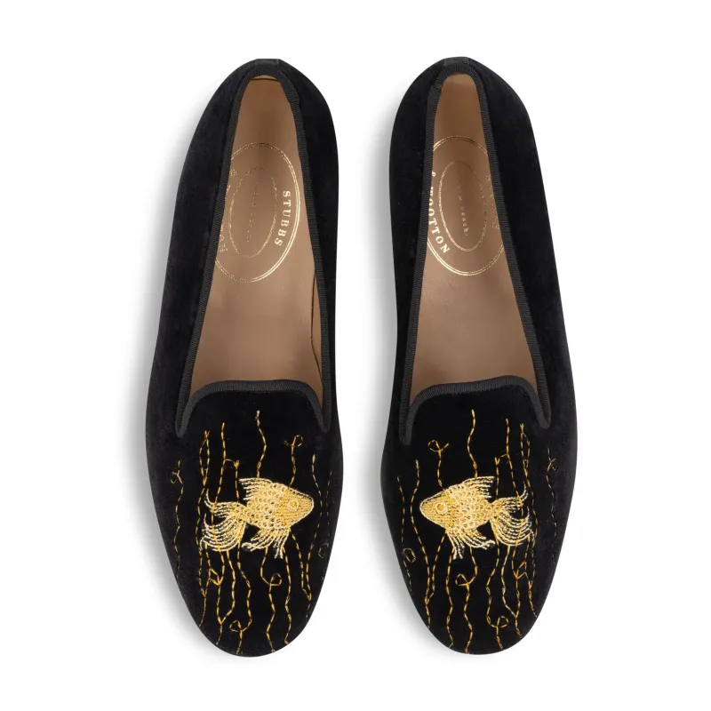 Goldfish Noir Velvet Slipper (Men) sold by Stubbs & Wootton