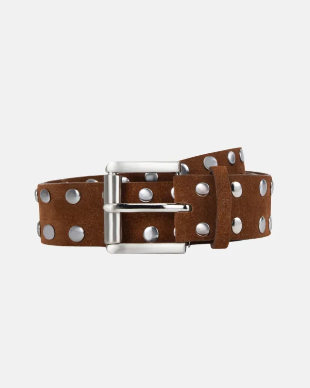 8 Ball Studded Belt – Brown Textured Leather | Accessories