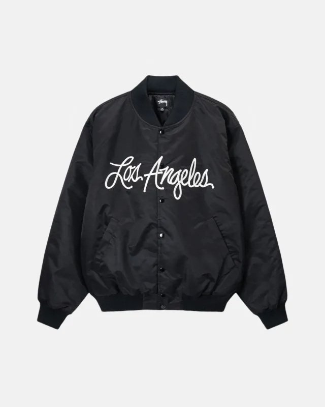 LA CHAPTER SATIN VARSITY JACKET sold by Stussy