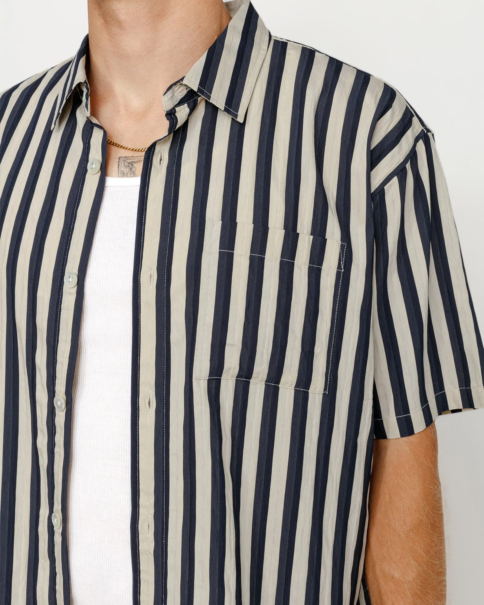 トップス unistussy boxy flat hem shirt striped BOXY FLAT HEM SHIRT STRIPED | Parallel