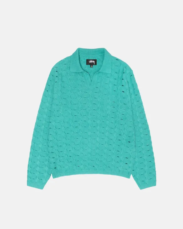 OPEN KNIT COLLARED SWEATER sold by Stussy