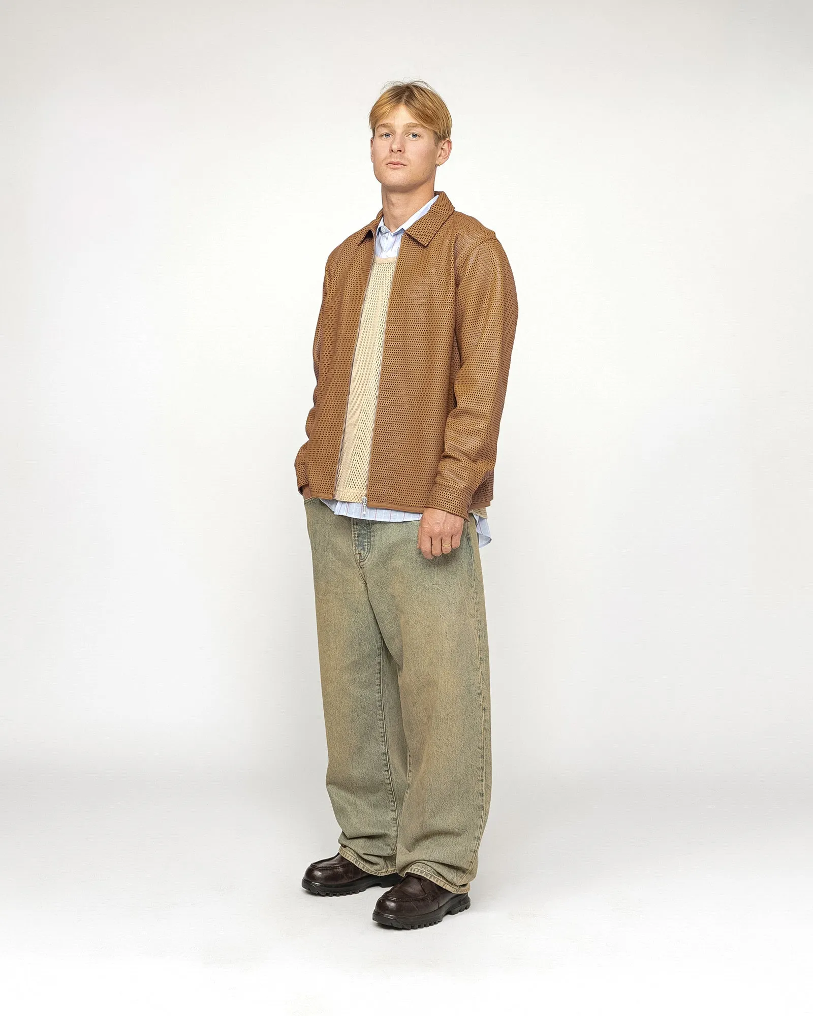 ZIP SHIRT PERFORATED LEATHER sold by Stussy product image thumbnail 4