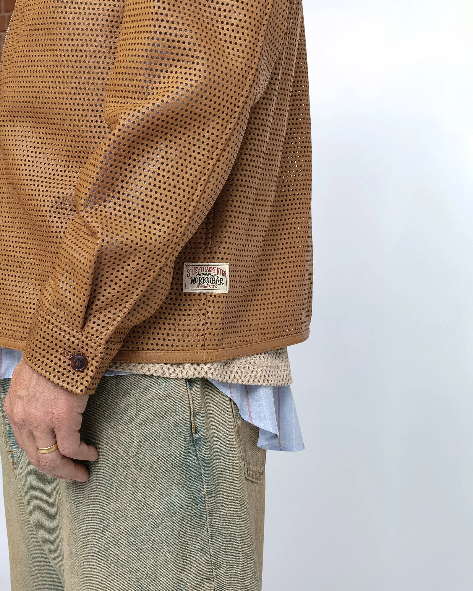 ZIP SHIRT PERFORATED LEATHER sold by Stussy product image thumbnail 5