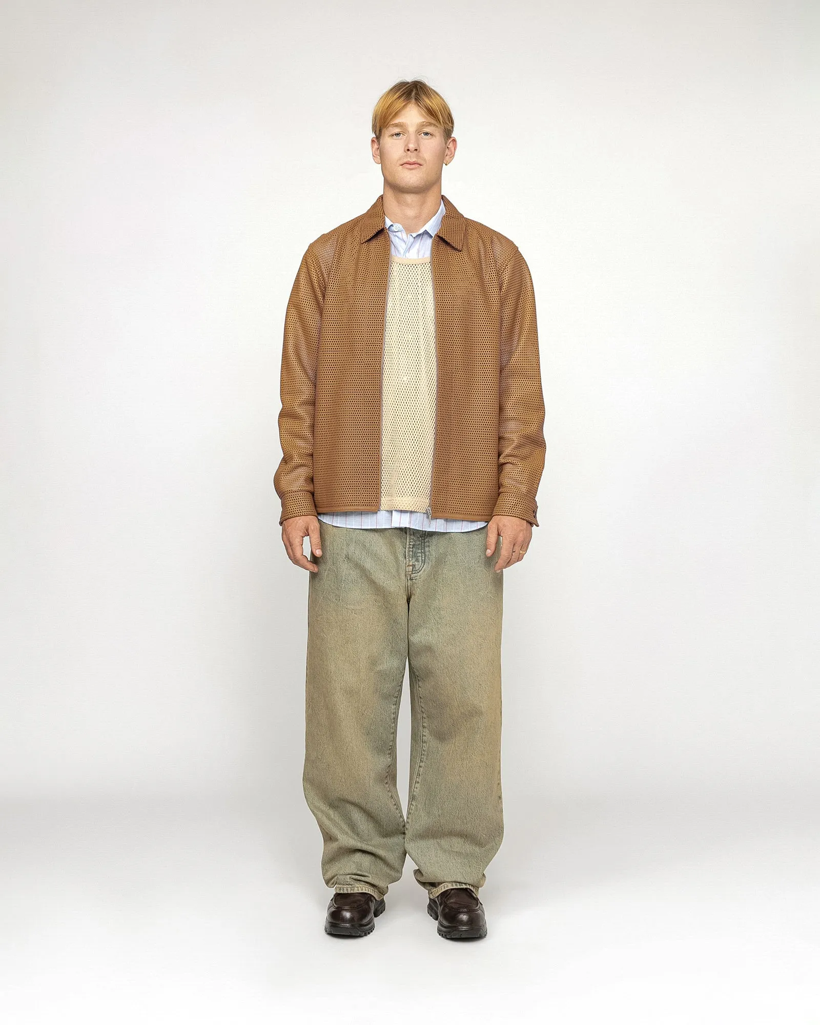 ZIP SHIRT PERFORATED LEATHER sold by Stussy product image thumbnail 3