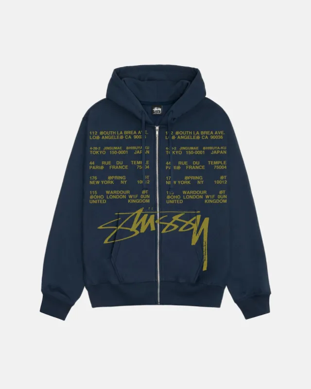 LOCATIONS ZIP HOODIE made by Stussy