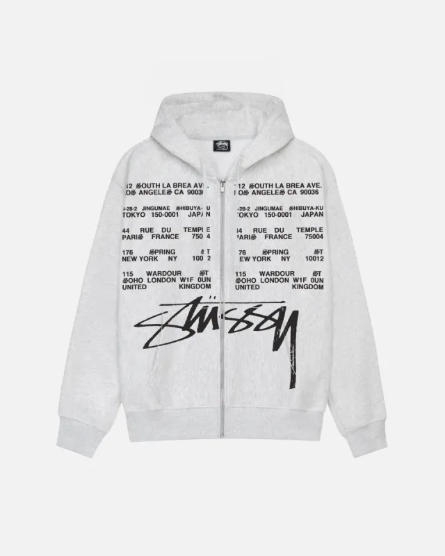 LOCATIONS ZIP HOODIE sold by Stussy