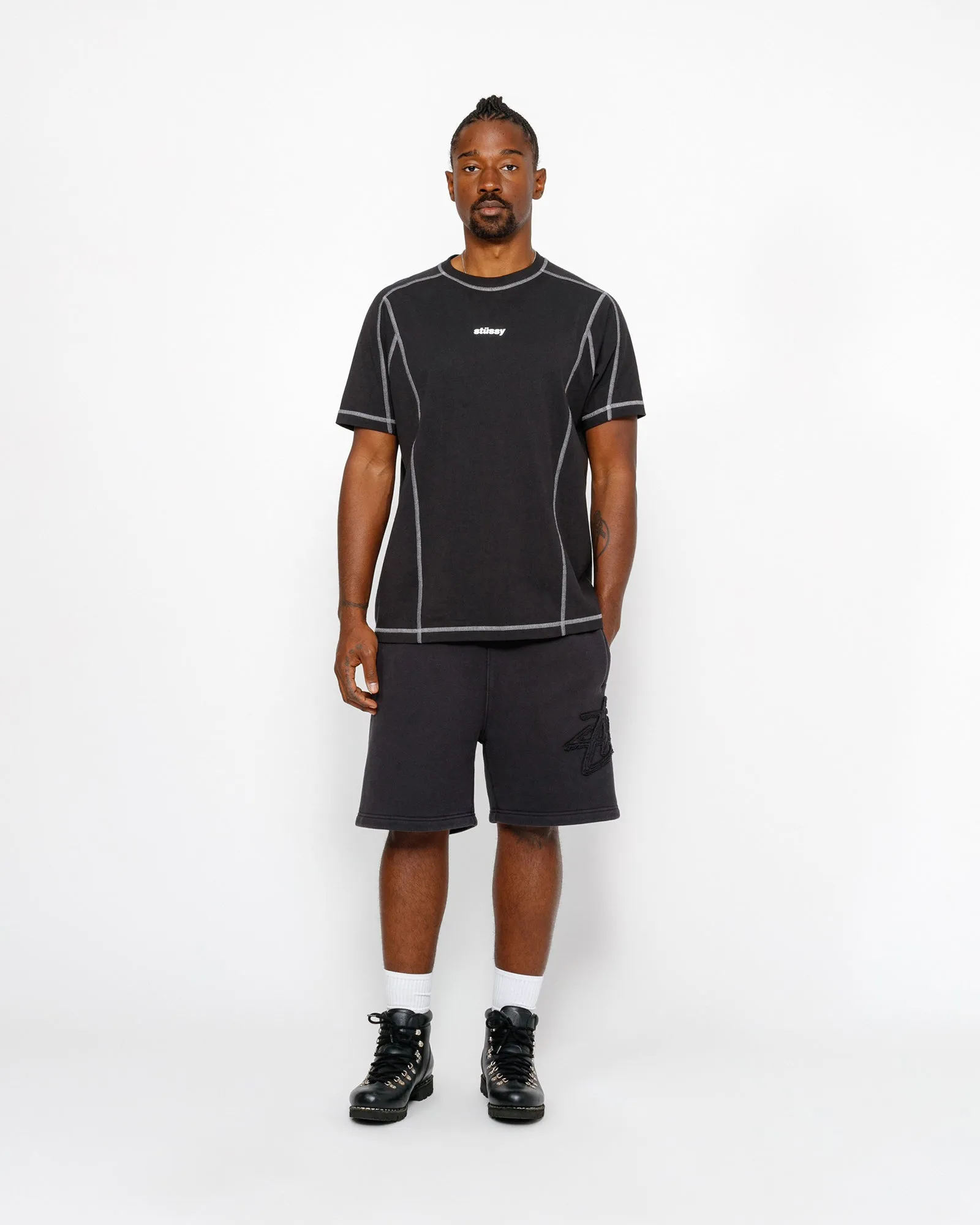 パンツ STUSSY FLEECE SHORT TONAL APPLIQUE Stussy Tonal Applique Fleece Short Grey Heather Men's - SS24 - GB