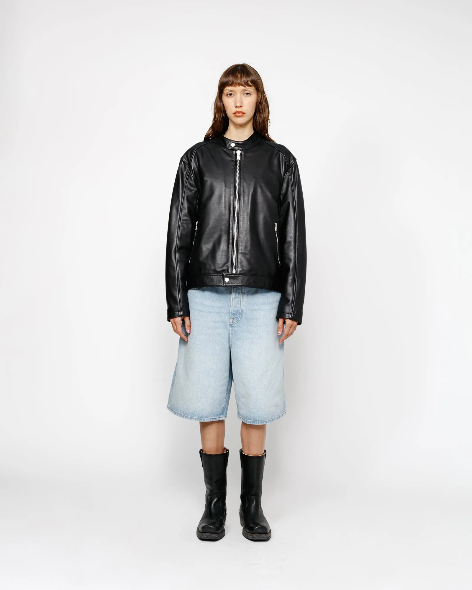 ジャケット・アウター STUSSY CAFE RACER LEATHER JACKET Stussy Cafe Racer Leather Jacket Black Men's - SS24 - US