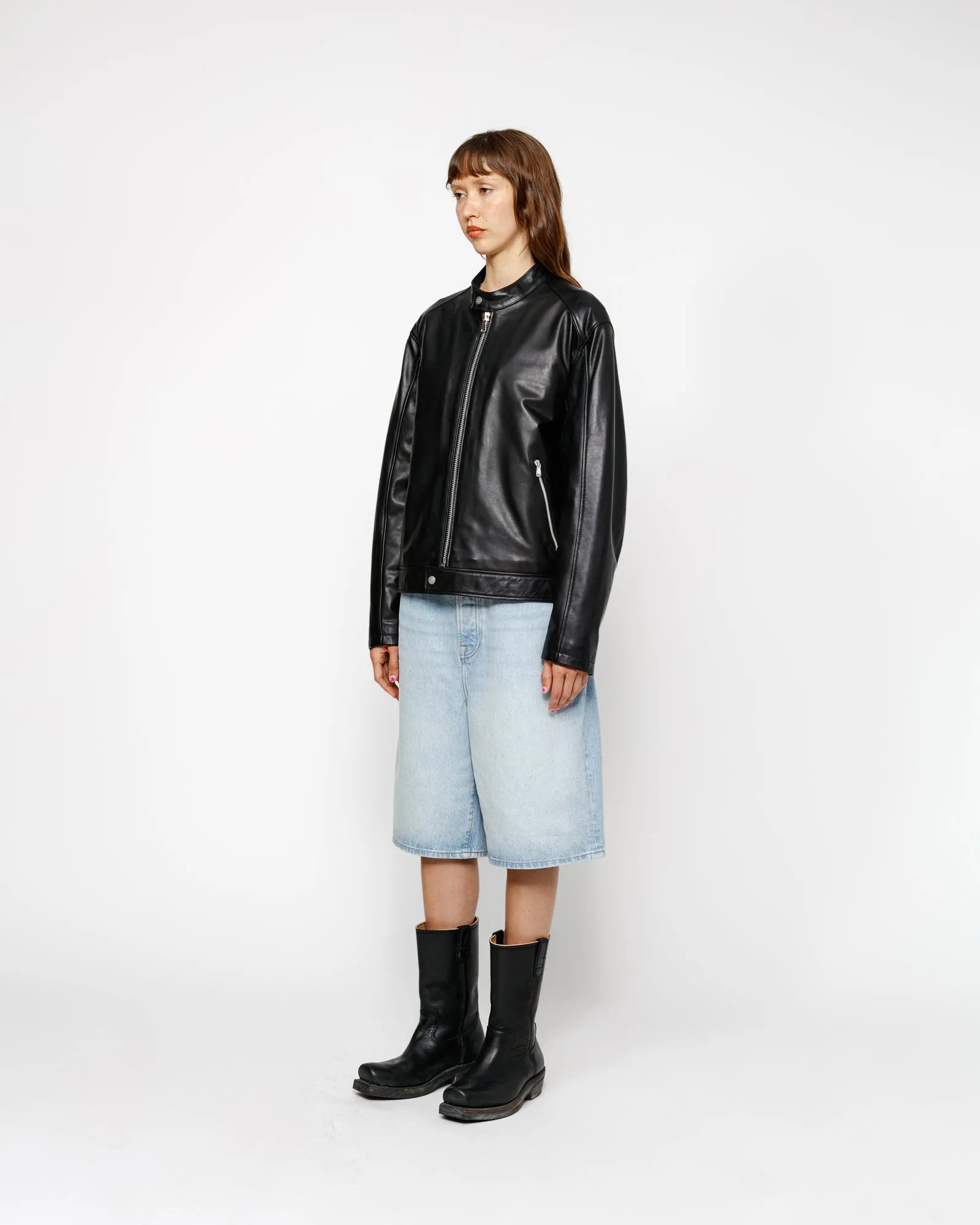 ジャケット・アウター STUSSY CAFE RACER LEATHER JACKET Stussy Cafe Racer Leather Jacket Black Men's - SS24 - US