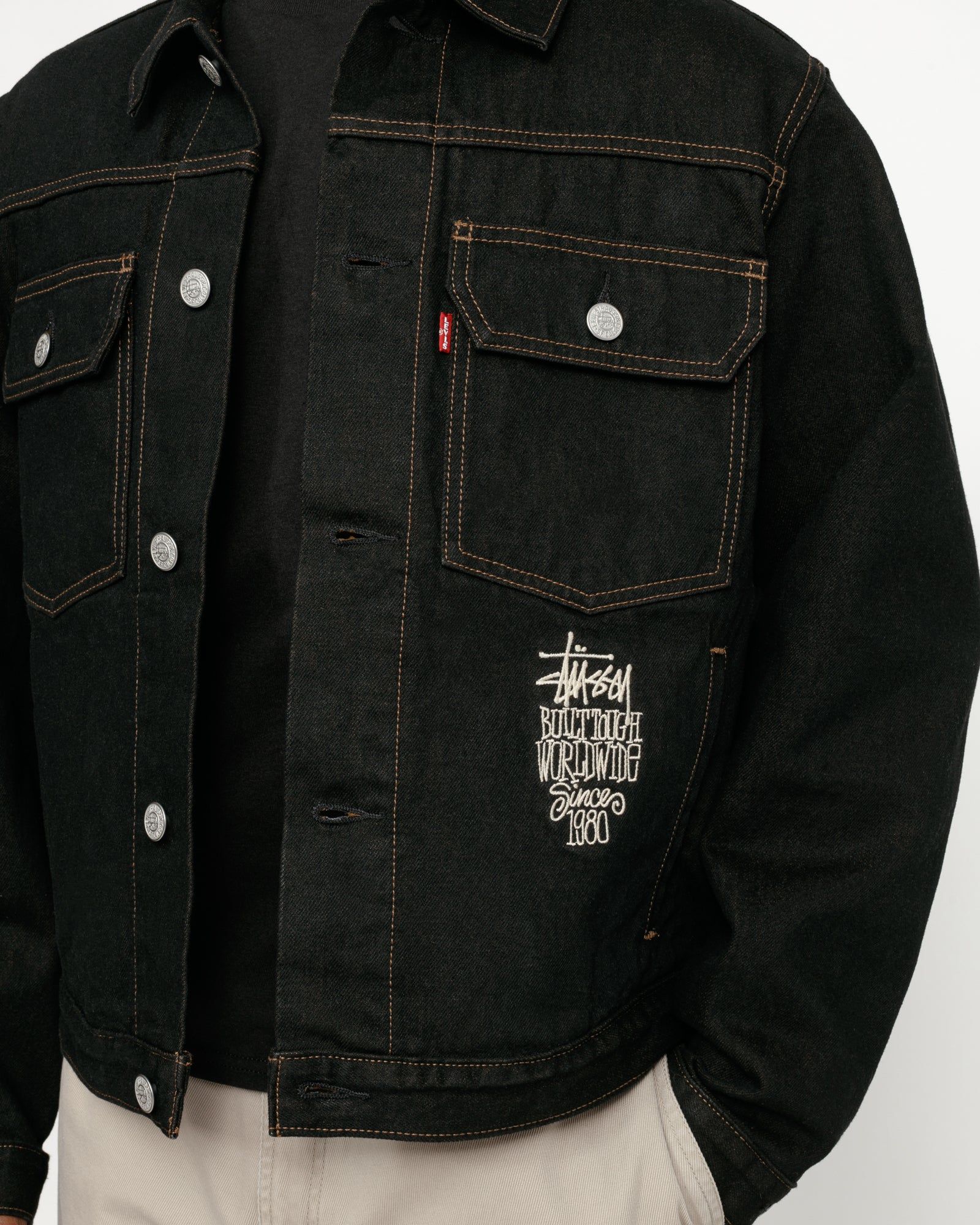 Stussy x levi’s crispy rinse Jacket-M Stüssy & Levi's® Crispy Rinse Trucker Jacket - Black | Levi's® CA