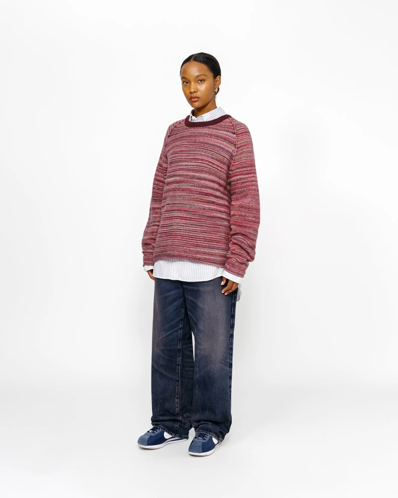 TEXTURED KNIT CONTRAST COLLAR CREW | Parallel