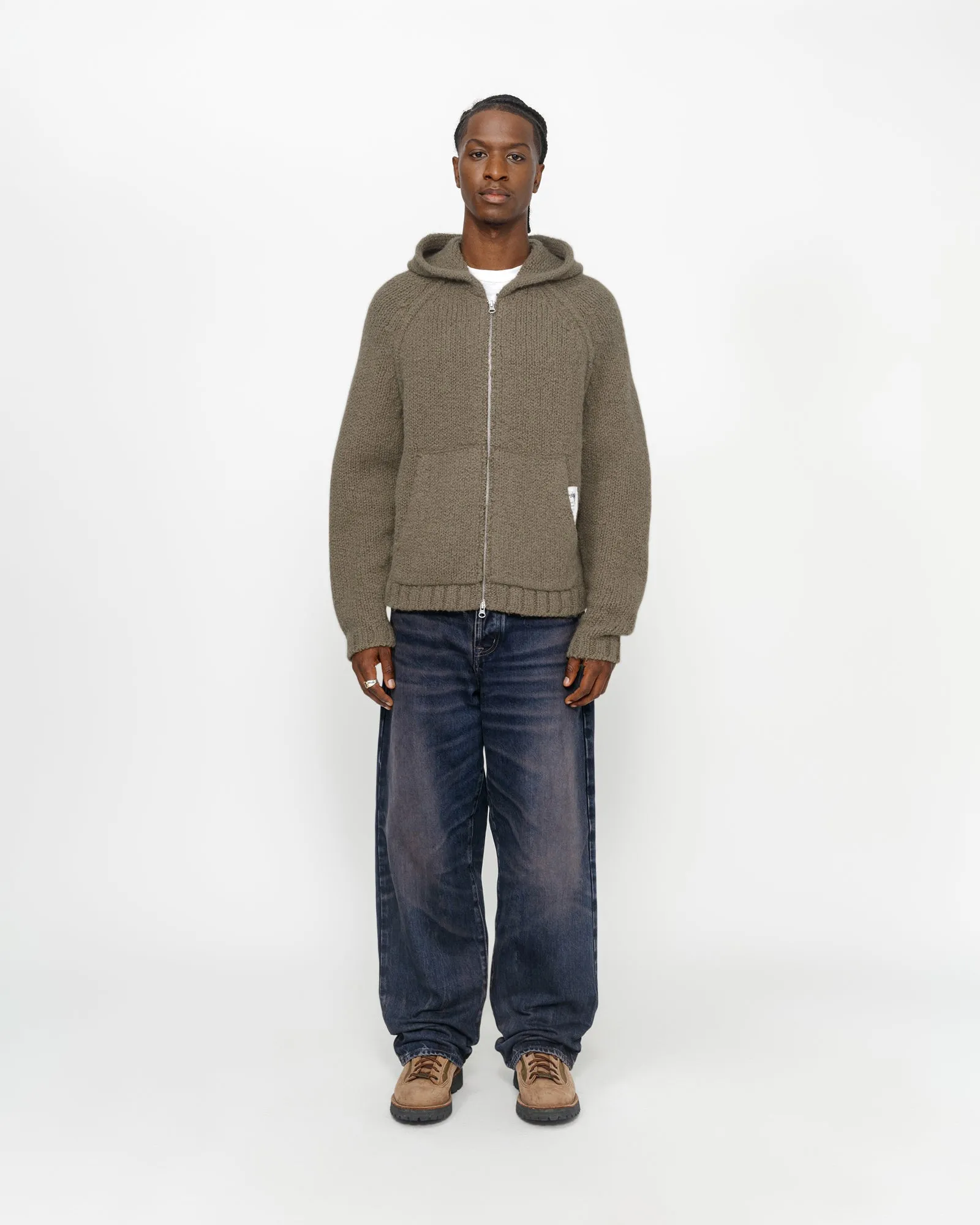 アンヌーク Hoodie Knit Stole oversized logo embroidered hoodie in cotton in LIGHT HEATHER
