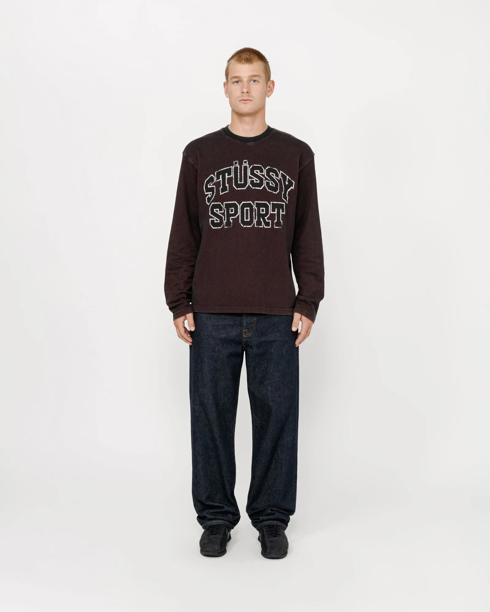 2 TONE COTTON MESH CREW sold by Stussy