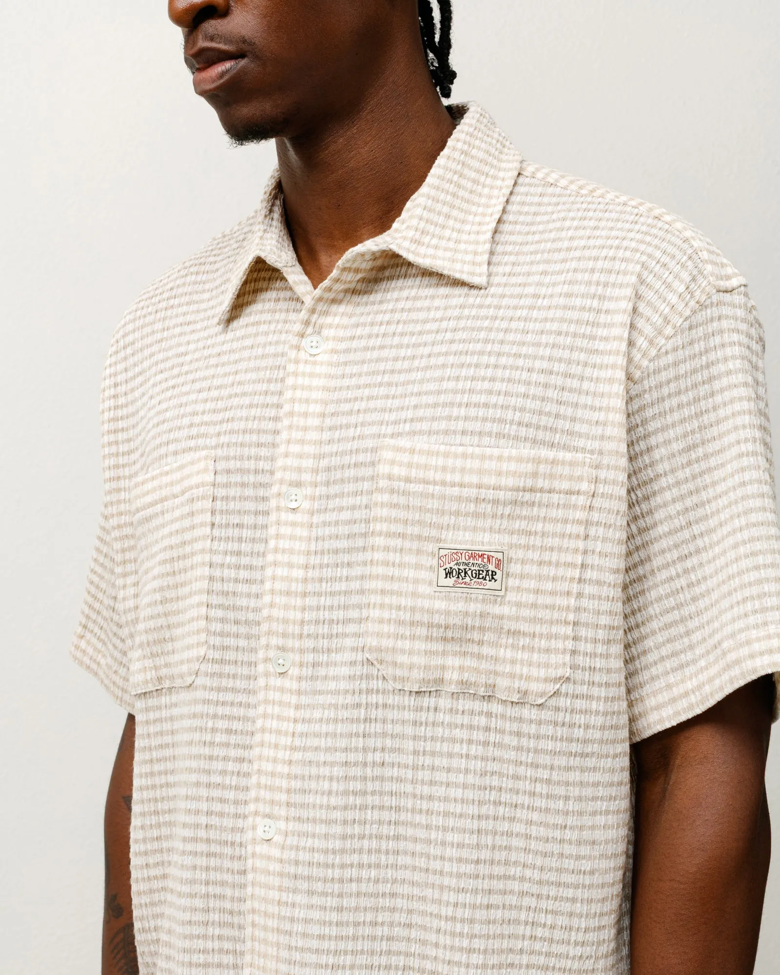 トップス stussy CRINKLED CHECK SS SHIRT TAN M CRINKLED CHECK SS SHIRT | Parallel