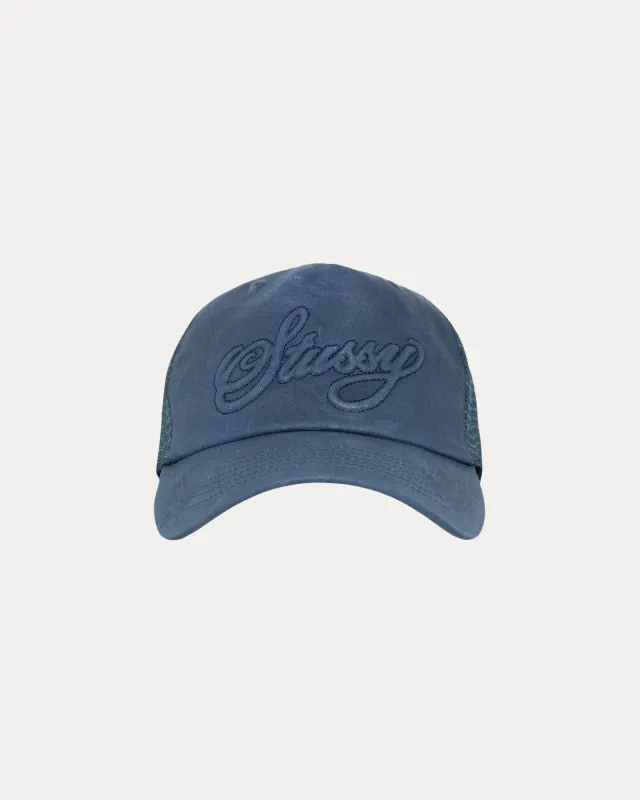 WAXED CURSIVE STITCH SNAPBACK TRUCKER sold by Stussy