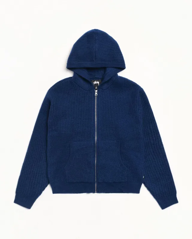 WAFFLE CASHMERE ZIP HOOD SWEATER sold by Stussy