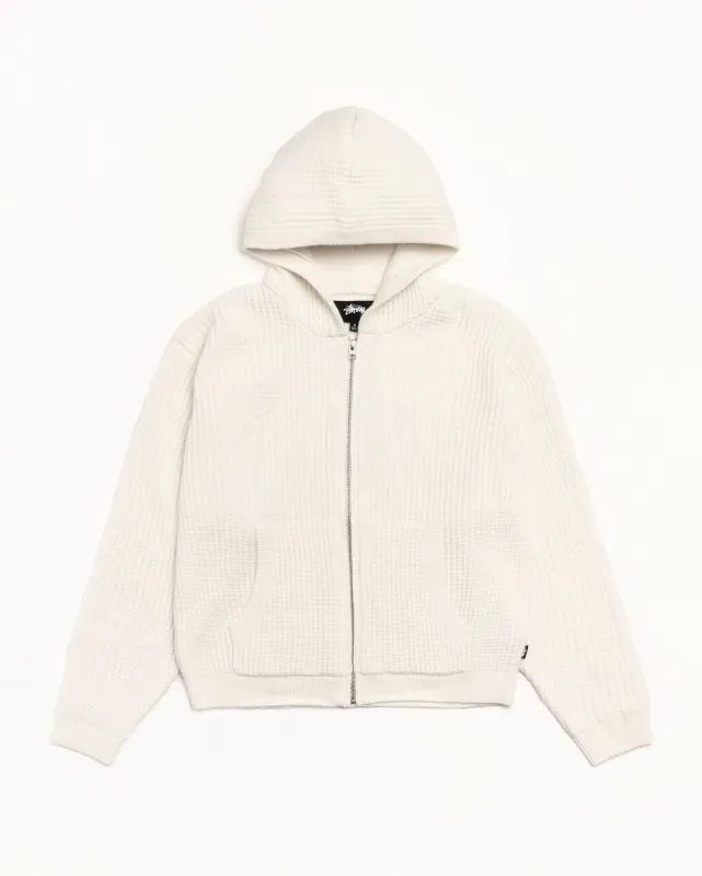 WAFFLE CASHMERE ZIP HOOD SWEATER sold by Stussy