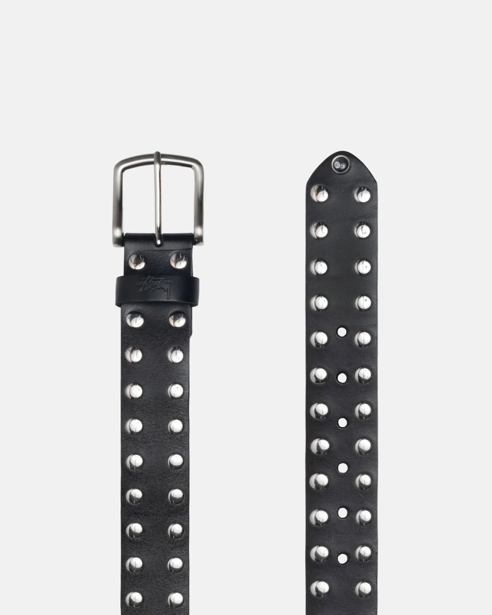 Stussy 8 Ball Studded Belt Brown Textured Leather Men's
