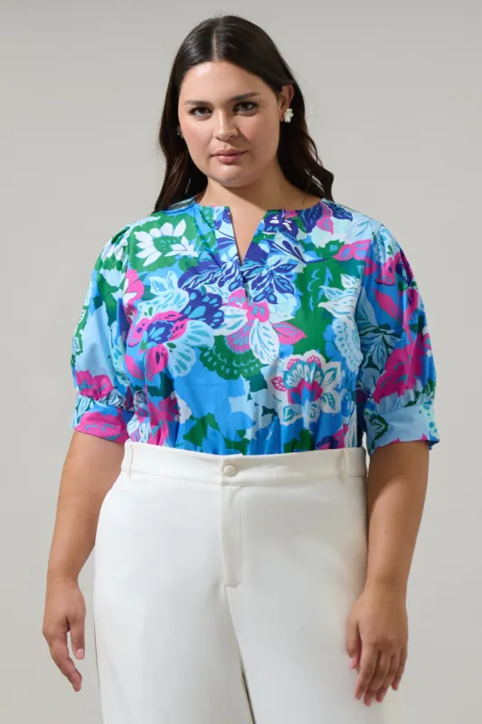 Lavera Floral Waterlilly Balloon Sleeve Top Curve sold by Sugarlips