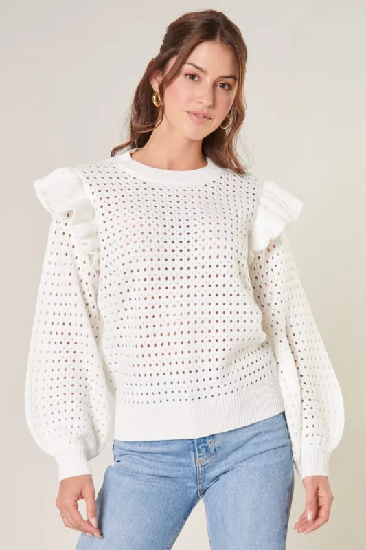 Chesapeake Pointelle Ruffle Detail Sweater sold by Sugarlips
