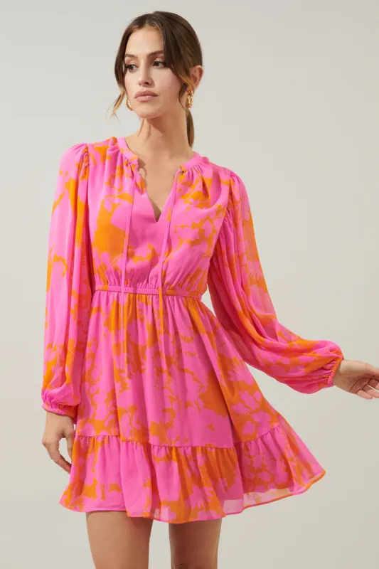 Lava Flow Paxton Balloon Sleeve Mini Dress sold by Sugarlips