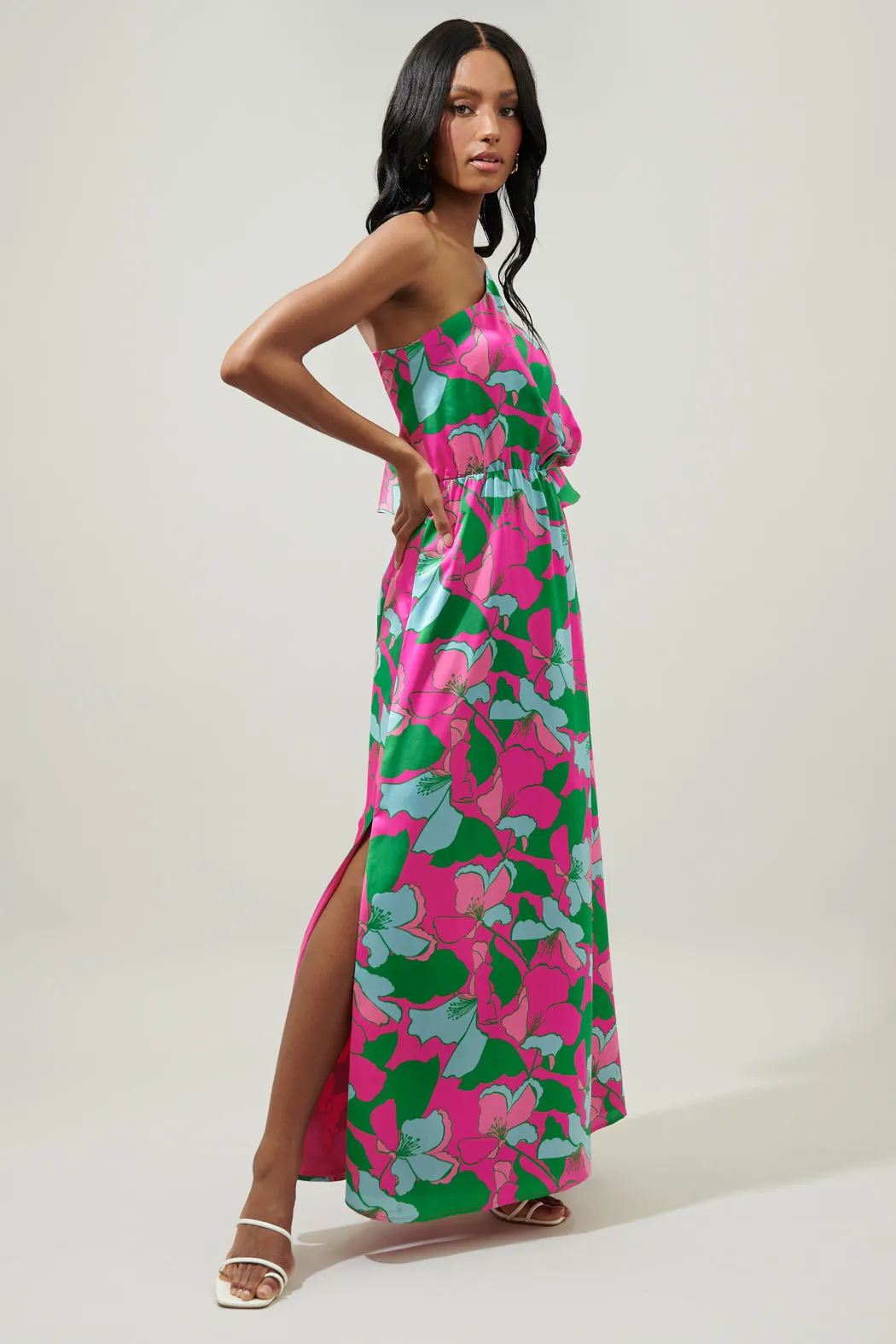 Pitaya Berry Meara One Shoulder Satin Maxi Dress sold by Sugarlips product image thumbnail 4