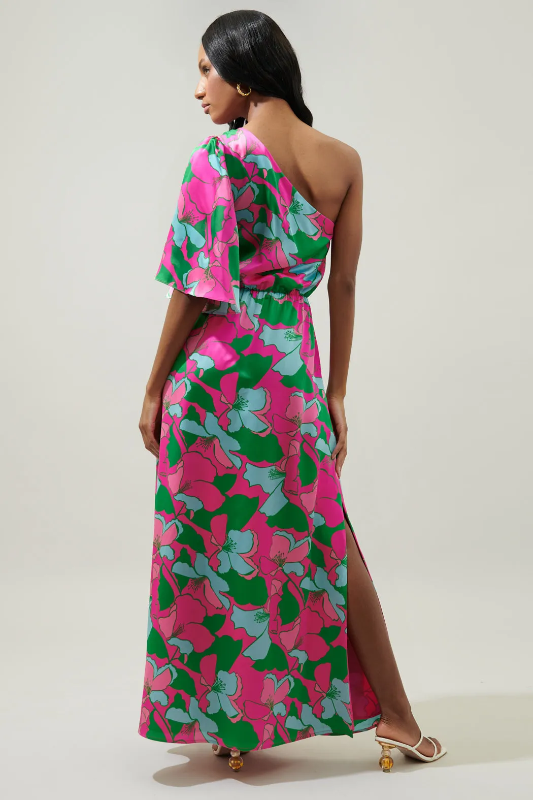 Pitaya Berry Meara One Shoulder Satin Maxi Dress sold by Sugarlips product image thumbnail 3