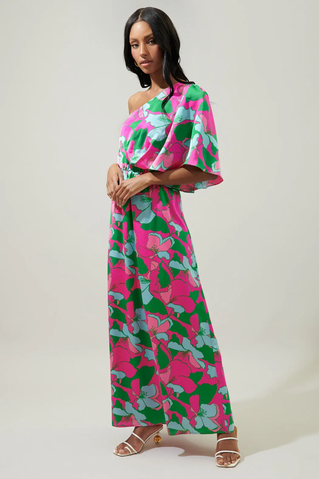 Pitaya Berry Meara One Shoulder Satin Maxi Dress sold by Sugarlips product image thumbnail 5