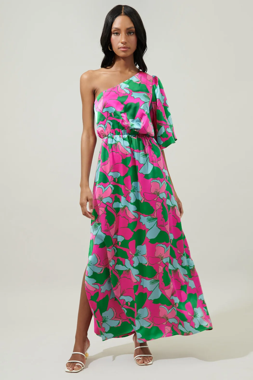 Pitaya Berry Meara One Shoulder Satin Maxi Dress sold by Sugarlips product image thumbnail 2