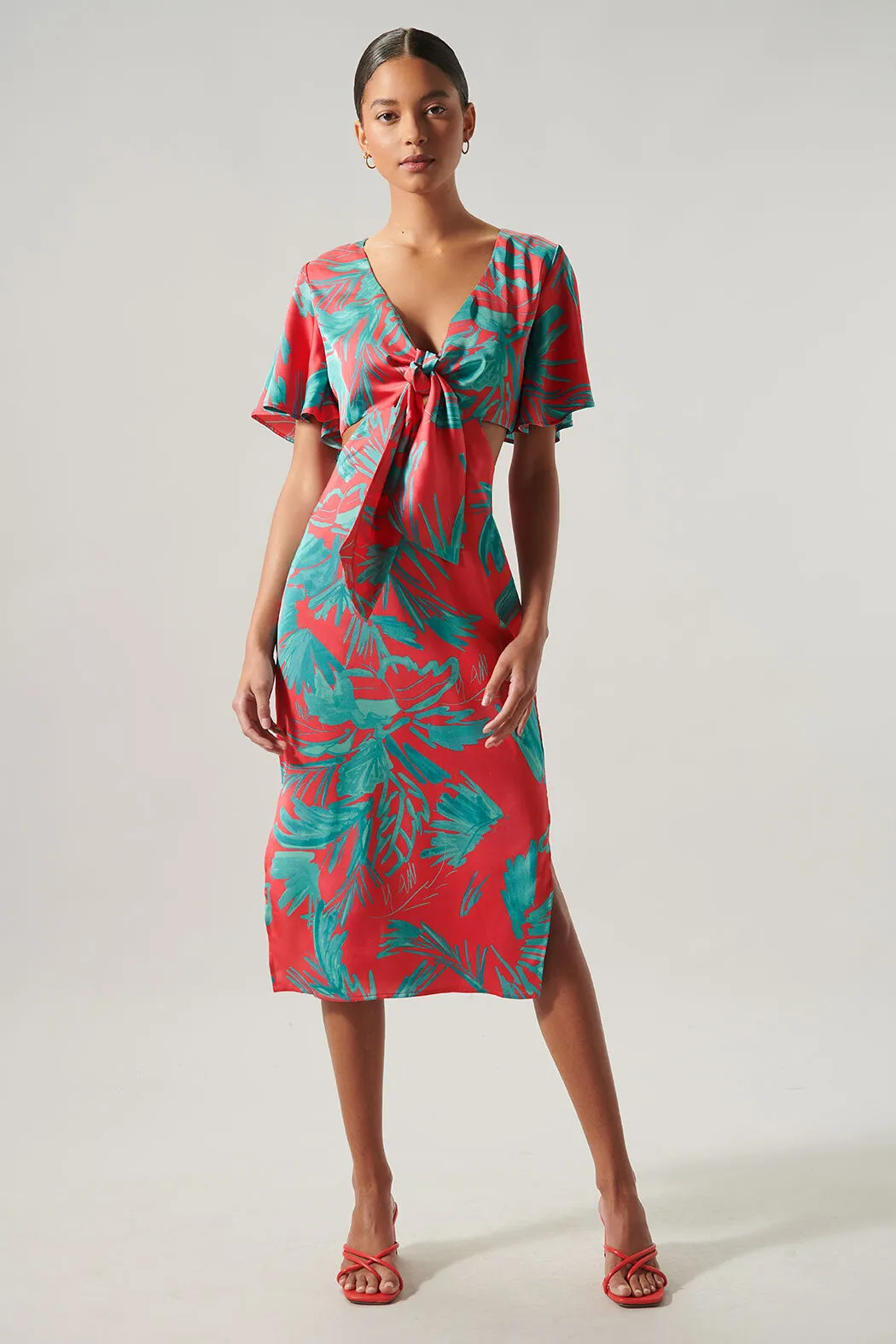 Palm Tropics Joelle Satin Front Tie Midi Dress sold by Sugarlips product image thumbnail 5