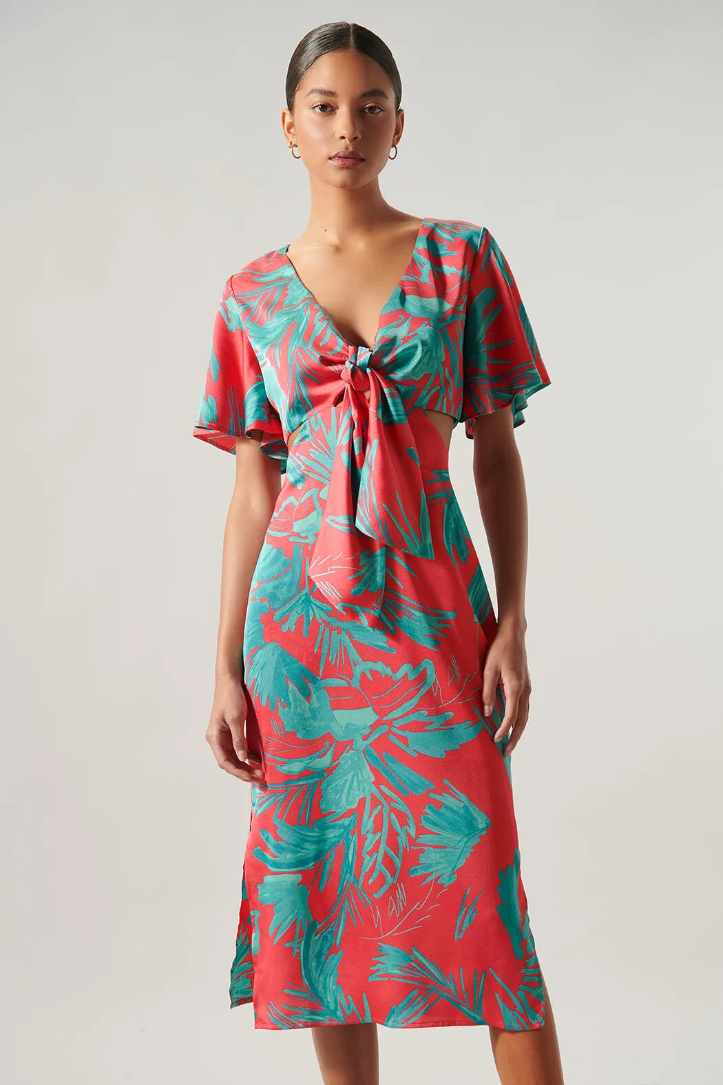 Palm Tropics Joelle Satin Front Tie Midi Dress sold by Sugarlips product image thumbnail 2