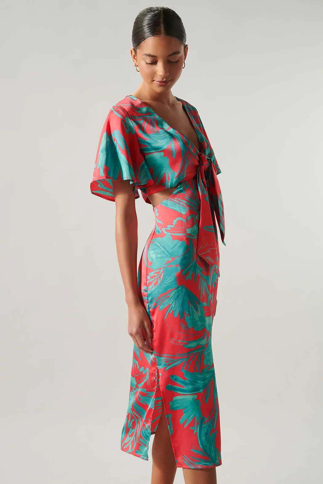 Palm Tropics Joelle Satin Front Tie Midi Dress sold by Sugarlips product image thumbnail 4