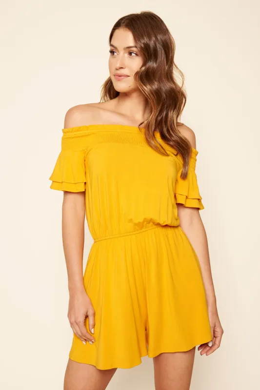 Gemma Off the Shoulder Jersey Knit Romper sold by Sugarlips