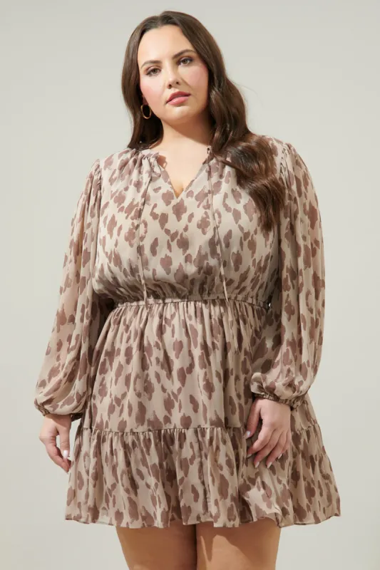Sandalwood Leopard Paxton Balloon Sleeve Mini Dress Curve sold by Sugarlips