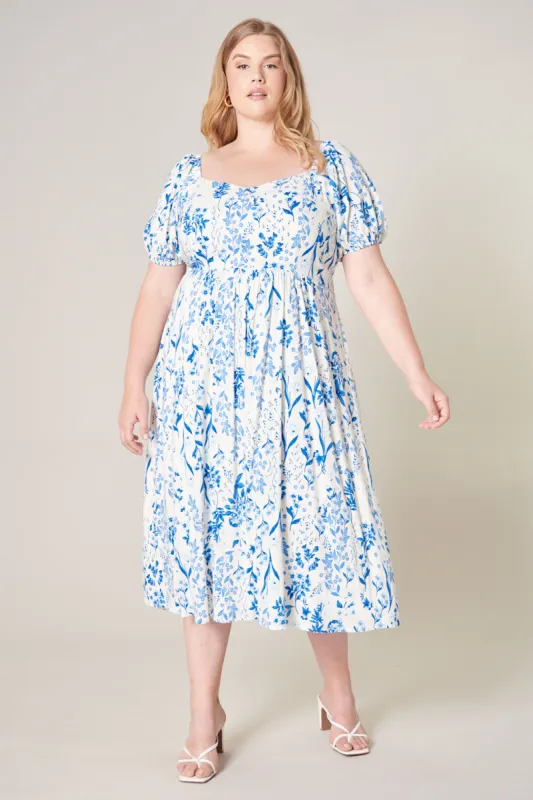 Mallorca Floral Alessi Puff Sleeve Midi Dress Curve sold by Sugarlips