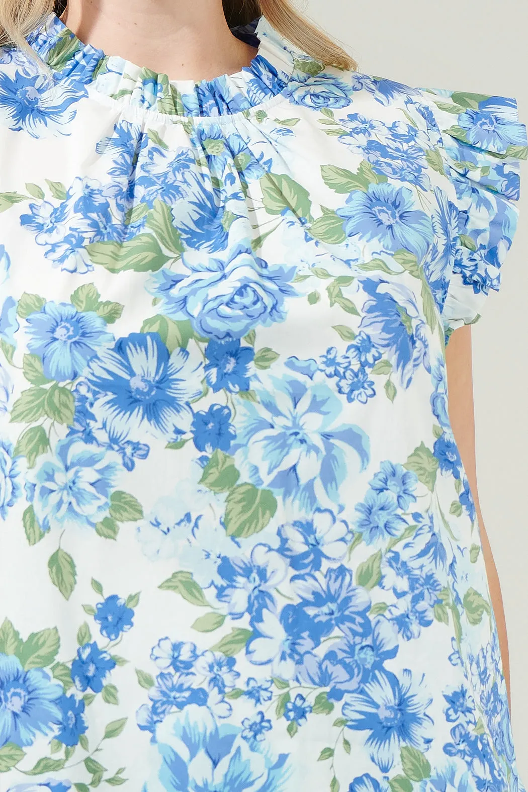 Truth Be Told Blue Floral Gabrielle Mock Neck Poplin Top Curve sold by Sugarlips product image thumbnail 3