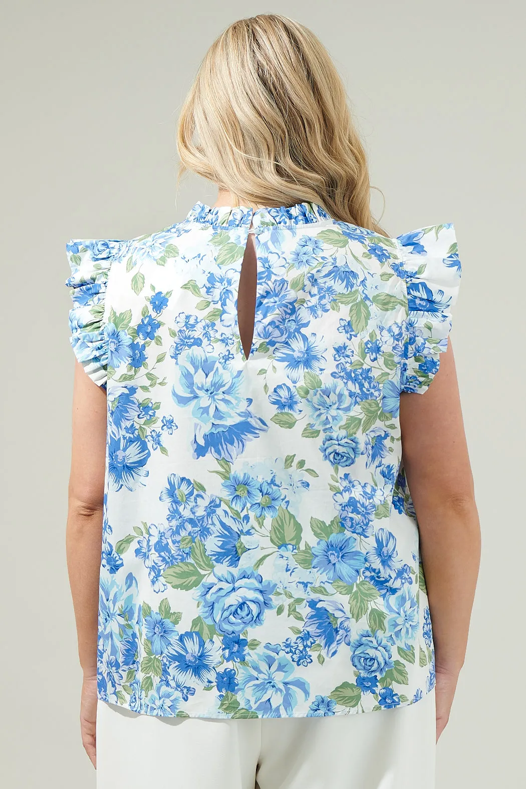 Truth Be Told Blue Floral Gabrielle Mock Neck Poplin Top Curve sold by Sugarlips product image thumbnail 2