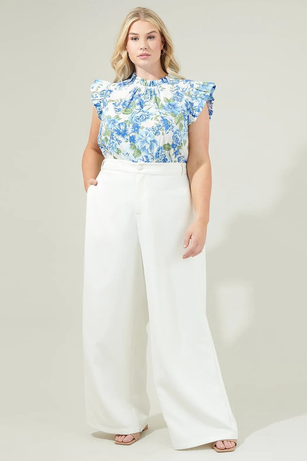 Truth Be Told Blue Floral Gabrielle Mock Neck Poplin Top Curve sold by Sugarlips product image thumbnail 4