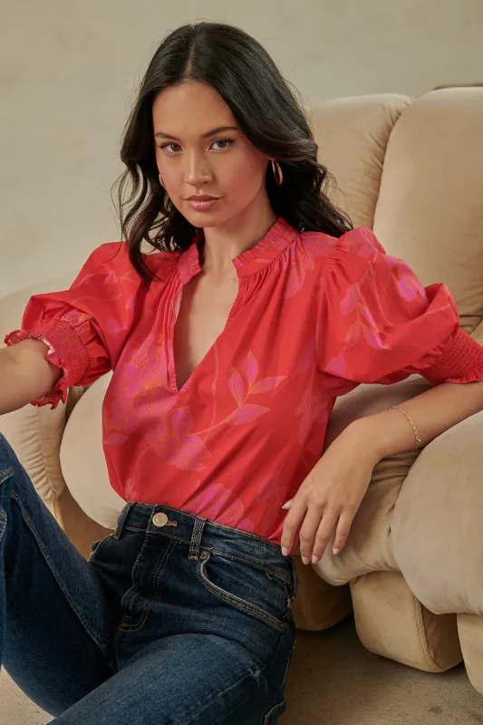 Maylene Mile Floral Split Neck Top sold by Sugarlips