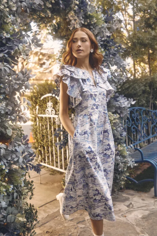 Francine Toile Sky Santana Tie Back Midi Dress sold by Sugarlips