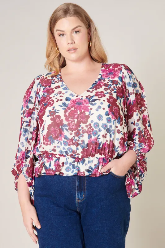 Monique Floral Ways Balloon Sleeve Blouse Curve sold by Sugarlips