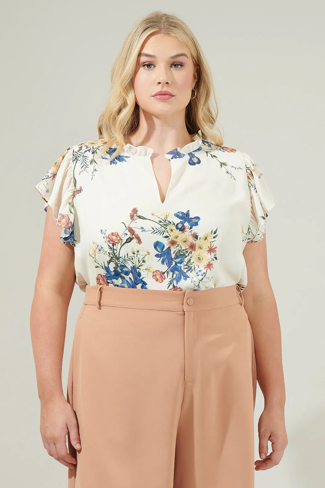 Jacinta Floral Flutter Sleeve Blouse Curve sold by Sugarlips