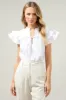 Anya Poplin Ruffle Tie Front Blouse sold by Sugarlips