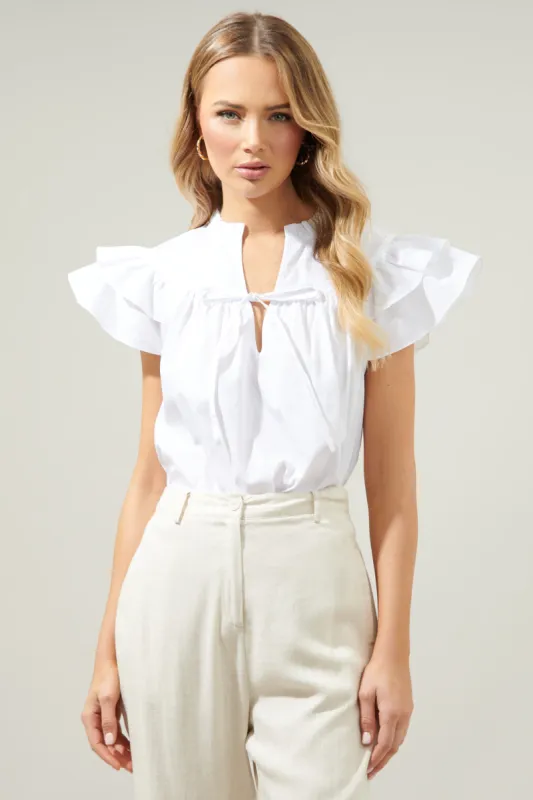 Anya Poplin Ruffle Tie Front Blouse sold by Sugarlips