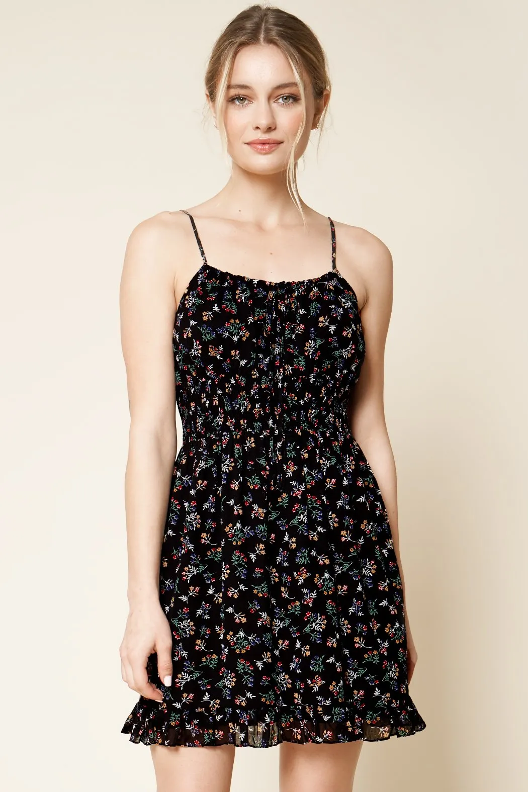 Willow Floral Print Smocked Waist Mini Dress sold by Sugarlips