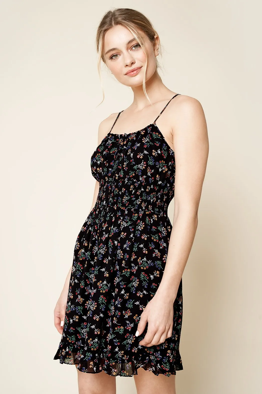 Willow Floral Print Smocked Waist Mini Dress sold by Sugarlips product image thumbnail 3