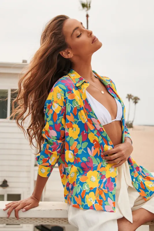 Yara Rainbow Floral Dalton Boyfriend Button Down Shirt sold by Sugarlips