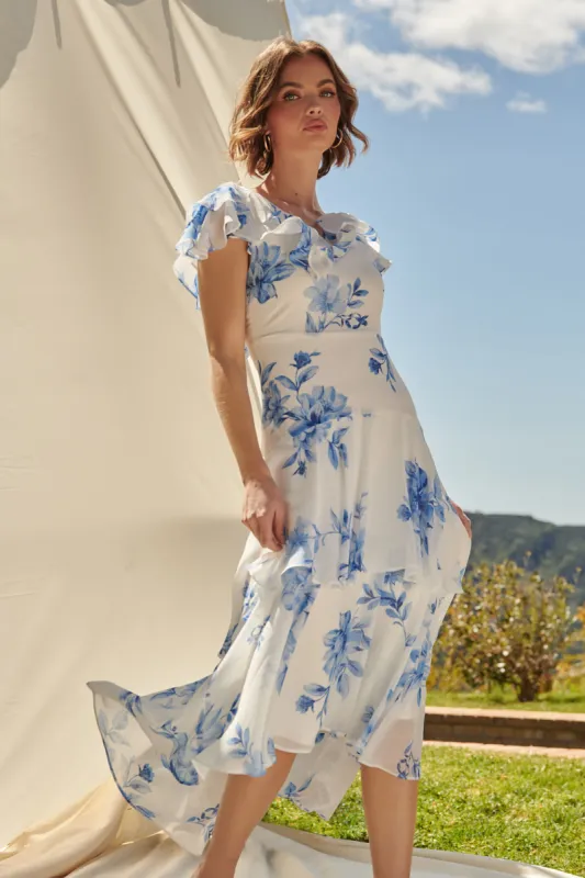 Meliza Ruffle Tiered Sinclair Midi Dress sold by Sugarlips